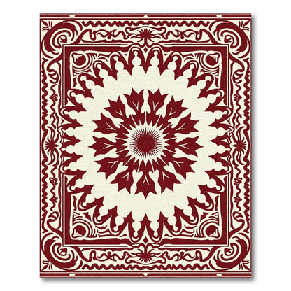 Crimson Floral Sunburst Medallion Border Rug