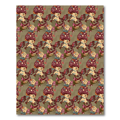 Whimsical Crimson Mushroom Forest Collage Rug