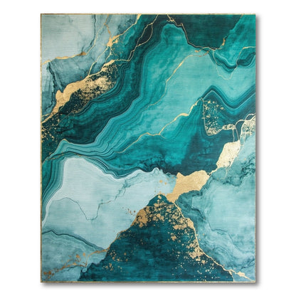 Teal Marble Gold Vein Rug