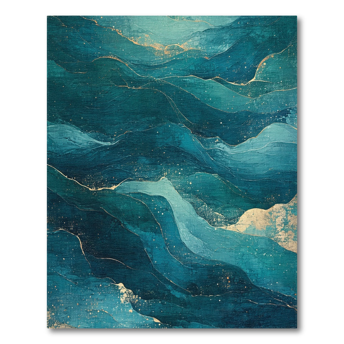 Layered Teal Gold Waves Rug