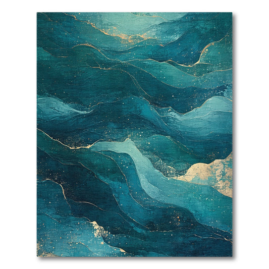 Layered Teal Gold Waves Rug