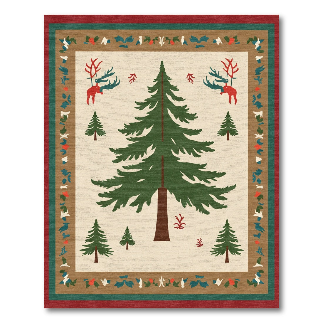 Winter Forest Scene Pine Trees Reindeer Rug