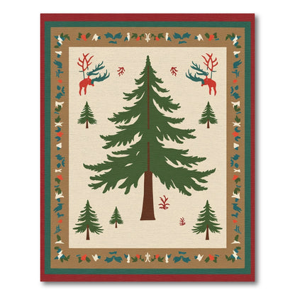 Winter Forest Scene Pine Trees Reindeer Rug