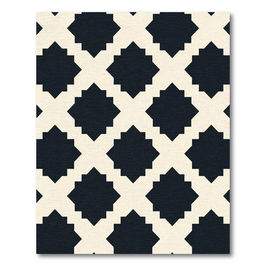 Black Cream Geometric Octagon Overlay Rug