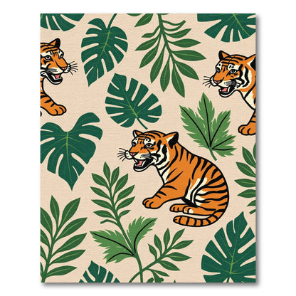 Bold Orange Tiger Tropical Leaves Rug