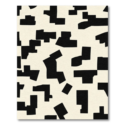 Abstract Black Cream Fragment Composition Rug