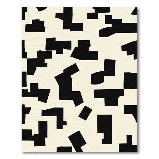 Abstract Black Cream Fragment Composition Rug