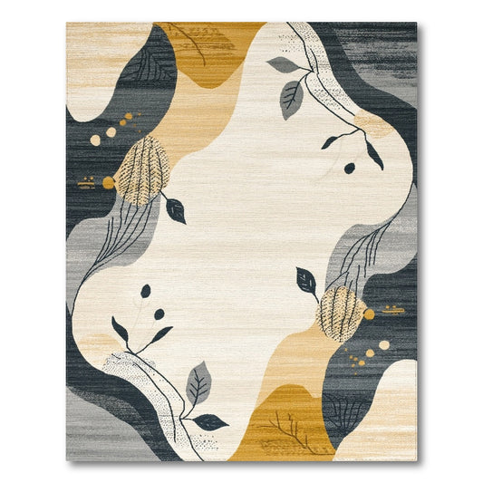 Abstract Area Beige and Neutral Beige Abstract Leaf Area Rug