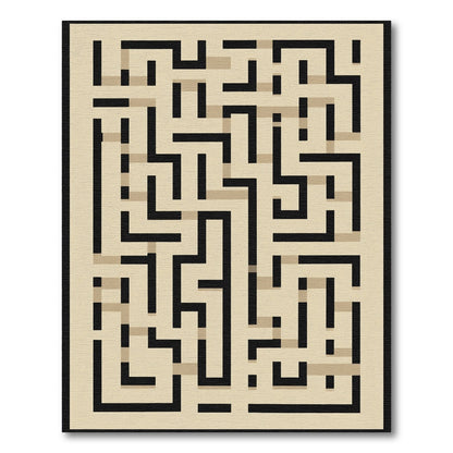 Black Beige Maze Lines Rug