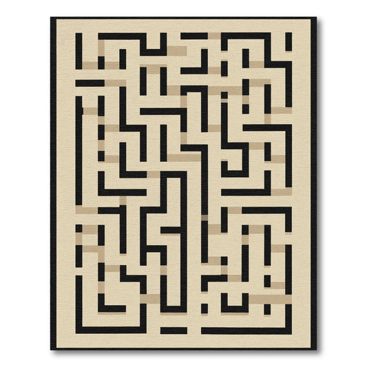 Black Beige Maze Lines Rug