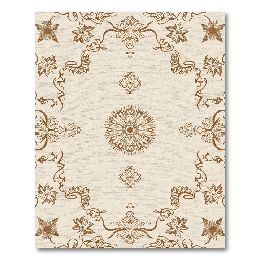 Brown Floral Medallion Border Arrangement Rug