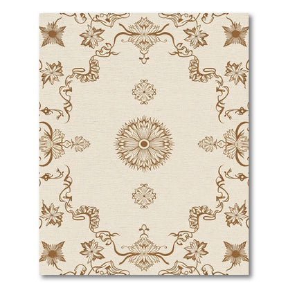 Brown Floral Medallion Border Arrangement Rug