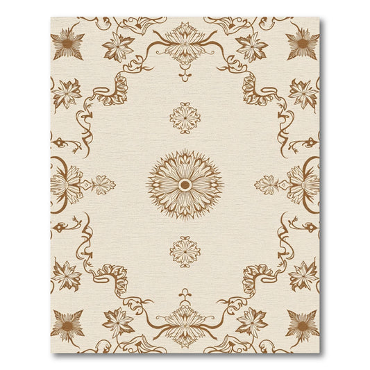 Brown Floral Medallion Border Arrangement Rug