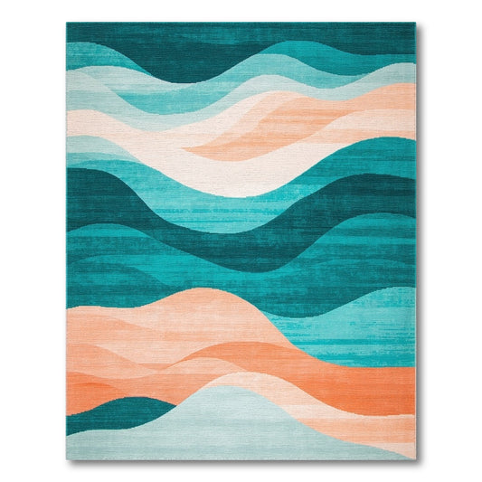Teal Peach Wavy Layered Rug
