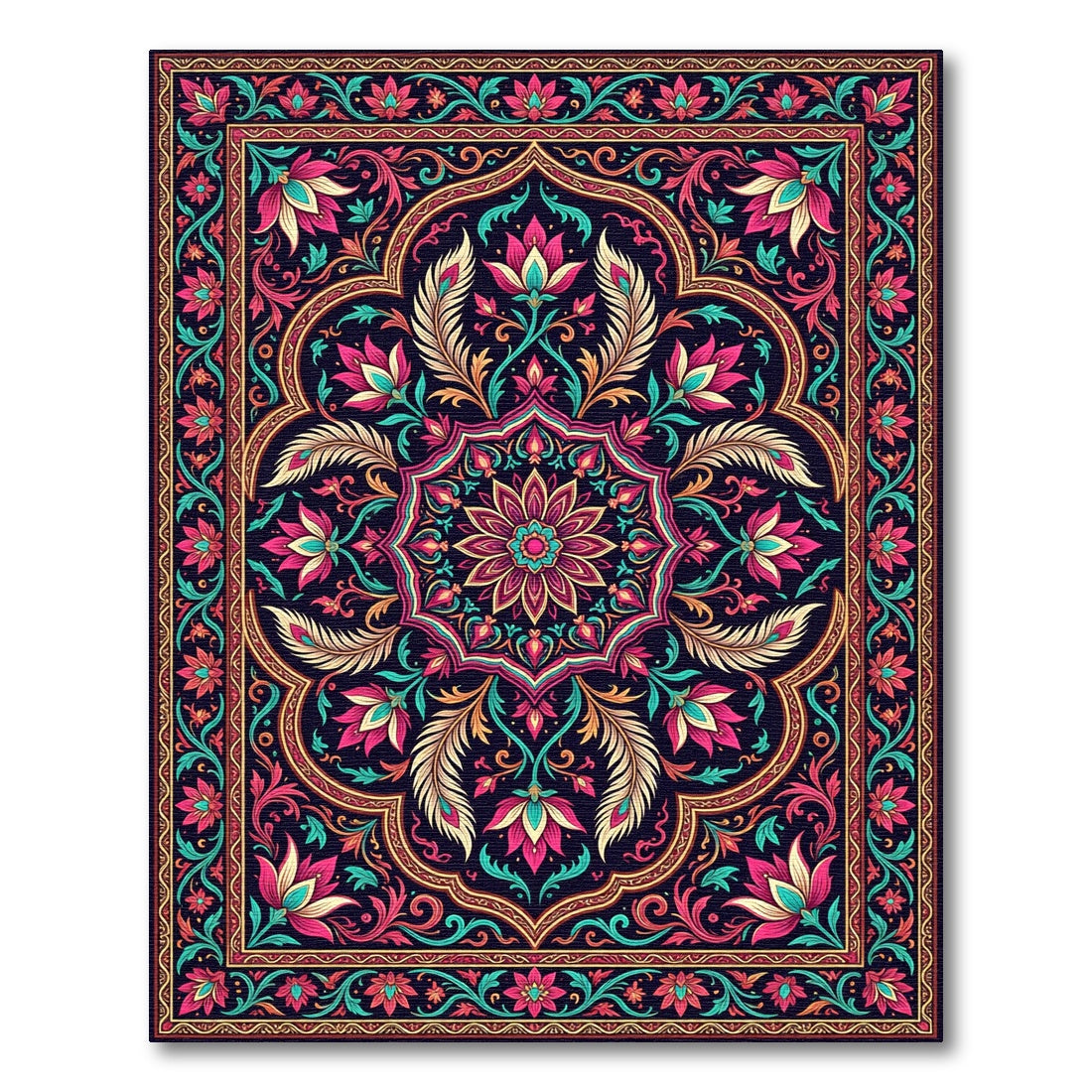 Vibrant Pink Teal Floral Medallion Rug