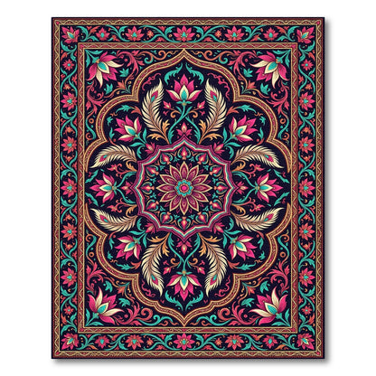 Vibrant Pink Teal Floral Medallion Rug