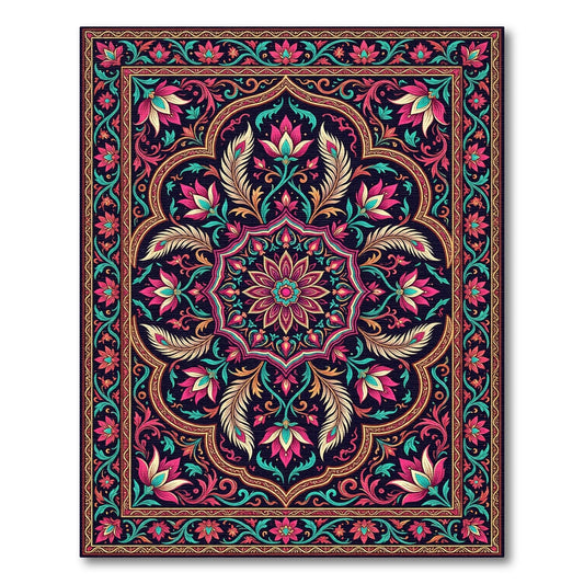 Vibrant Pink Teal Floral Medallion Rug