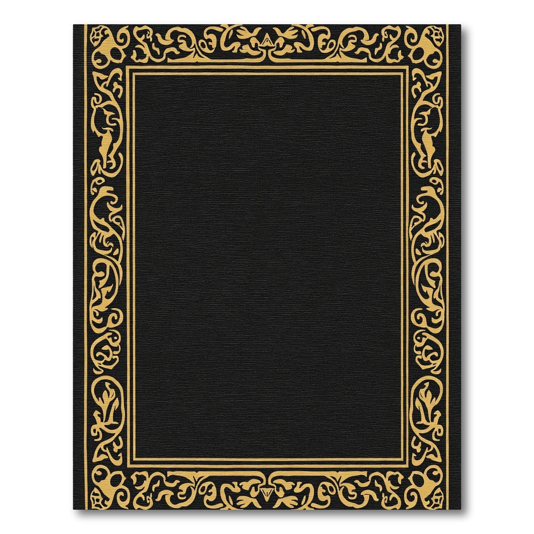 Black Gold Elaborate Floral Border Rug