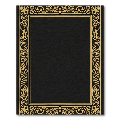 Black Gold Elaborate Floral Border Rug