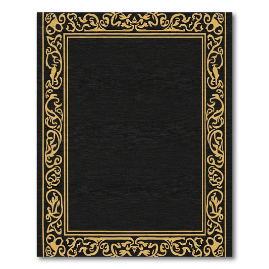 Black Gold Elaborate Floral Border Rug