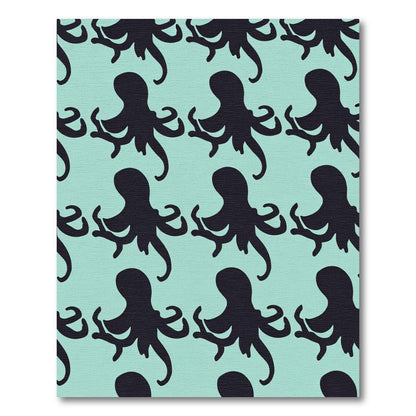 Dark Octopus Repeating Aqua Pattern Rug