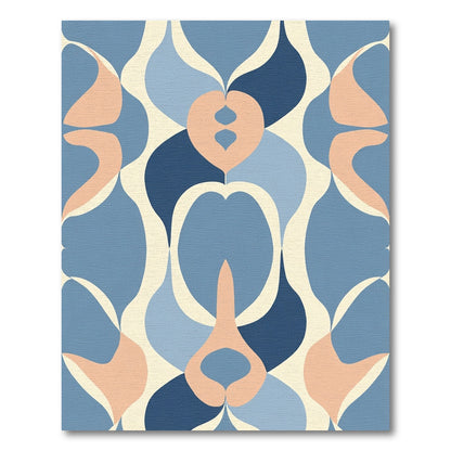 Mid Century Blue Peach Abstract Swirl Rug