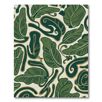 Deep Green Leafy Branch Art Rug