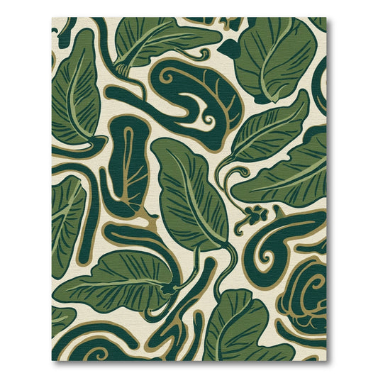 Deep Green Leafy Branch Art Rug