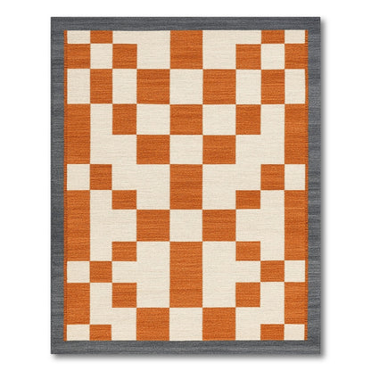 Geometric Modern Orange Geometric Checkered Area Rug