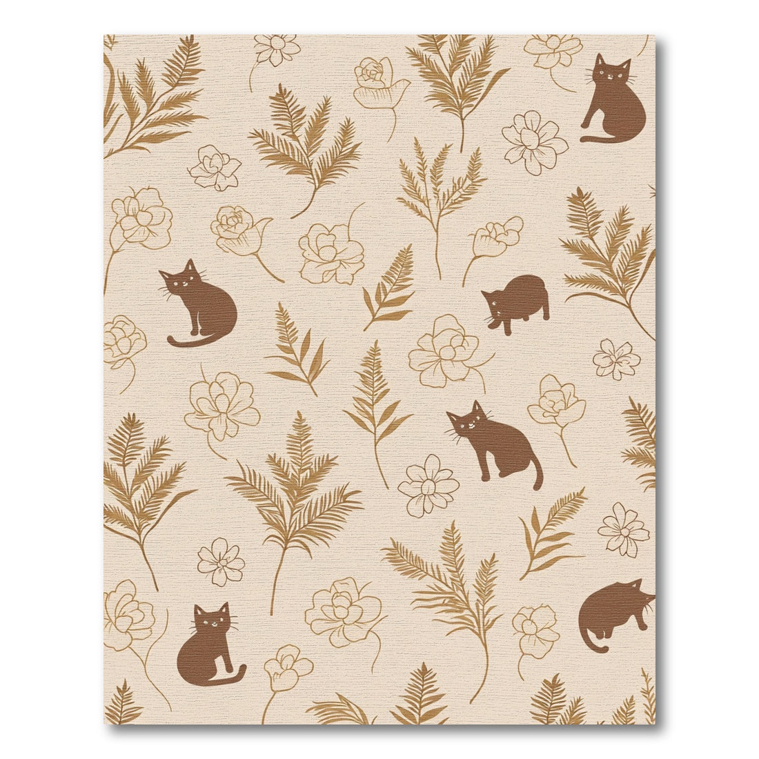Brown Cat Floral Branch Ensemble Rug