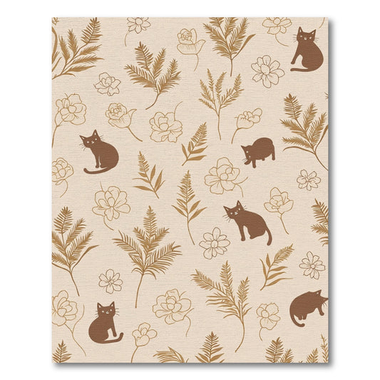 Brown Cat Floral Branch Ensemble Rug