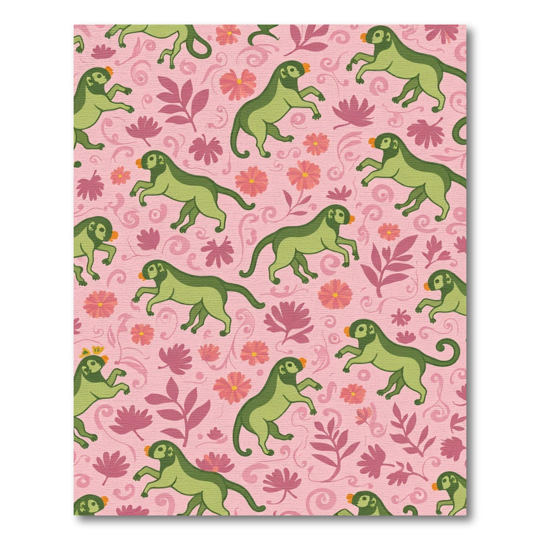 Playful Green Monkey Floral Swirl Rug
