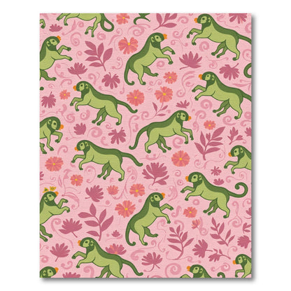 Playful Green Monkey Floral Swirl Rug