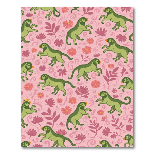 Playful Green Monkey Floral Swirl Rug