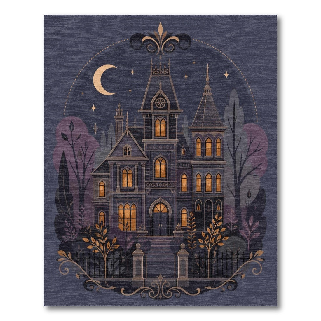 Moonlit Gothic Mansion Purple Area Rug