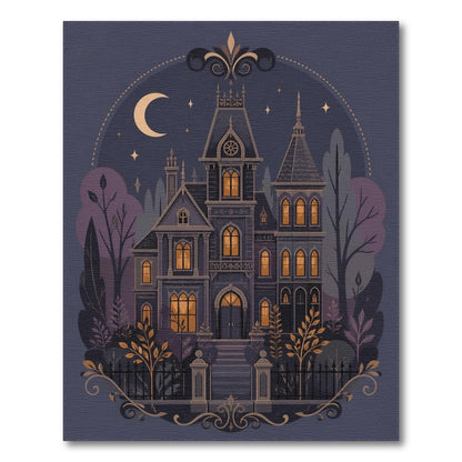 Moonlit Gothic Mansion Purple Area Rug