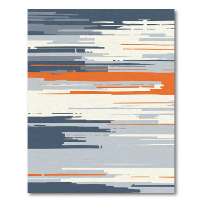Modern Abstract Orange Blue Stripe Rug