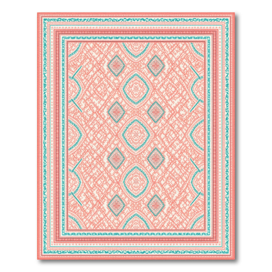 Geometric Modern Pink Teal Geometric Diamond Area Rug