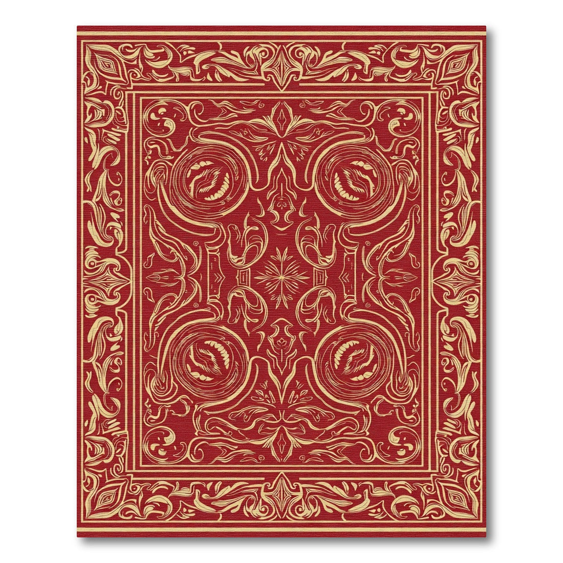 Crimson Gold Scrollwork Mandala Rug