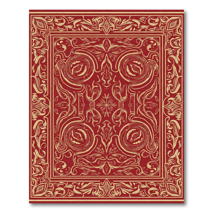 Crimson Gold Scrollwork Mandala Rug