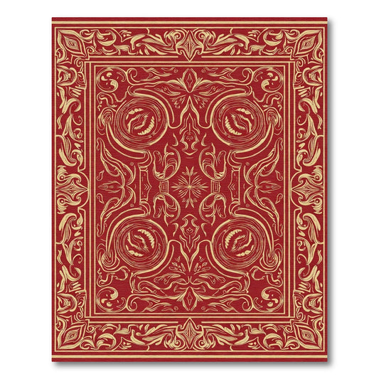 Crimson Gold Scrollwork Mandala Rug