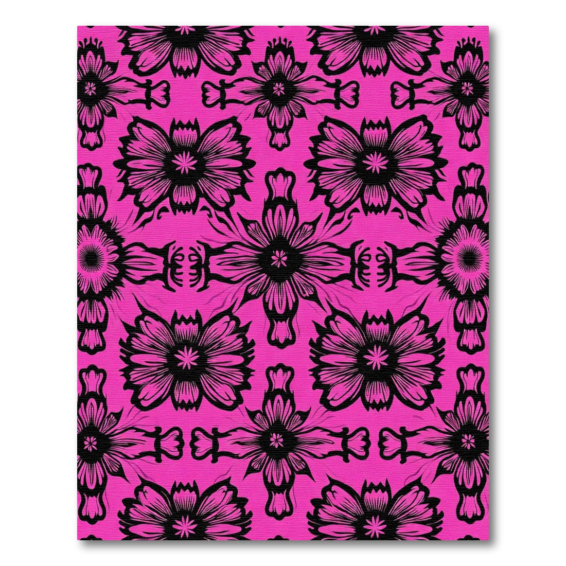 Bold Black Symmetry Floral Pink Background Rug