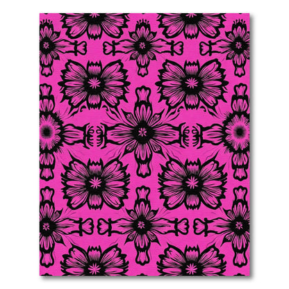 Bold Black Symmetry Floral Pink Background Rug