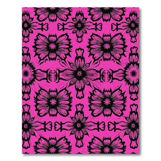 Bold Black Symmetry Floral Pink Background Rug