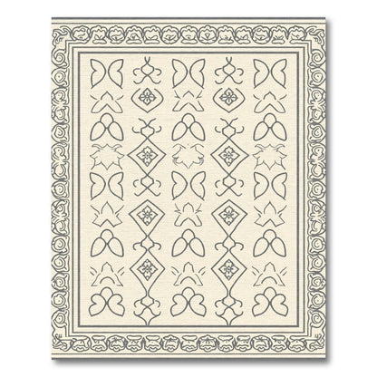 Cream and Charcoal Damask Medallion Frame Rug