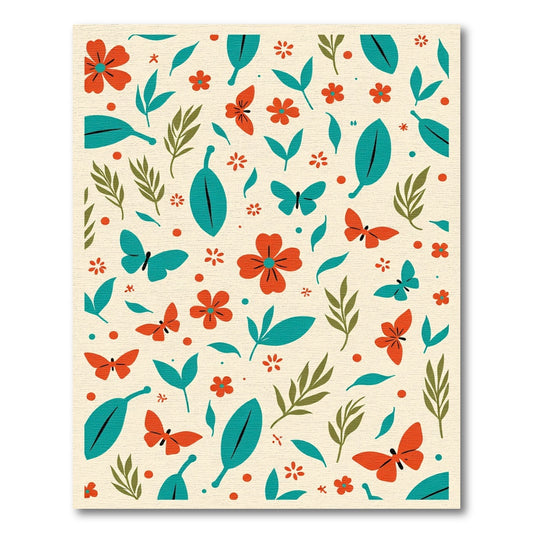 Coral Red Butterfly and Teal Leaf Pattern Rug