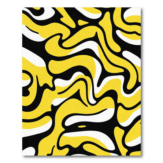 Groovy Yellow White Black Swirl Rug
