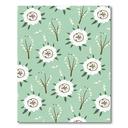 Green White Floral Branch Blossom Rug