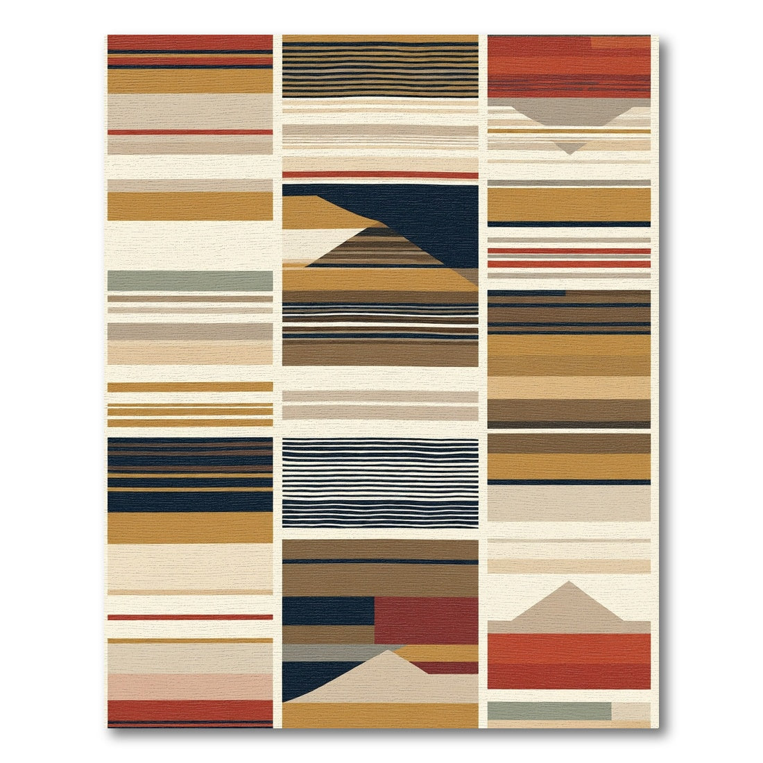 Earthy Geometric Stripes Color Block Rug