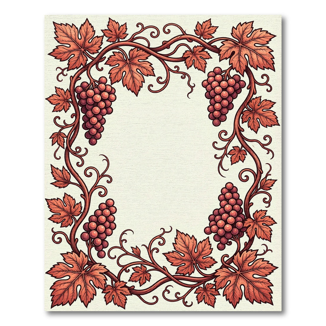 Coral Grapevine Leaf Border Rug